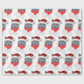 Schattigee Grey Cat Waterverf met Scarf Santa Hat Cadeaupapier (Vlak)
