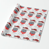 Schattigee Grey Cat Waterverf met Scarf Santa Hat Cadeaupapier (Uitgerold)