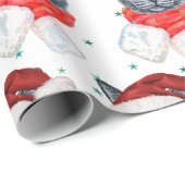 Schattigee Grey Cat Waterverf met Scarf Santa Hat Cadeaupapier (Rol Hoek)