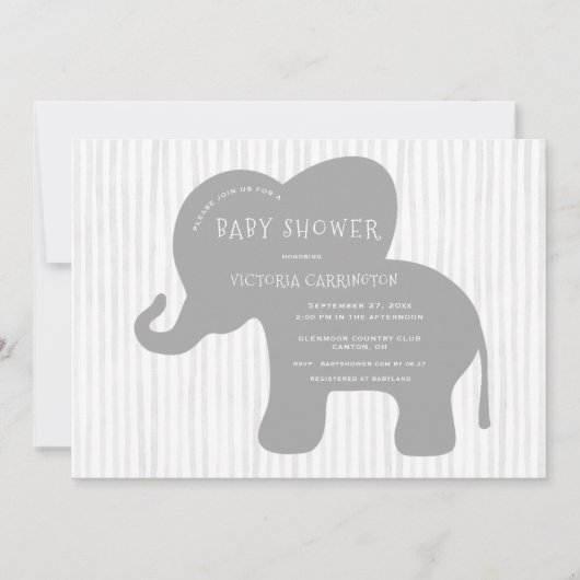 Schattigee Grey Elephant Stripe Baby shower Kaart (Voorkant)