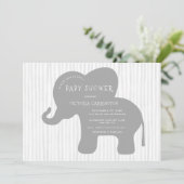 Schattigee Grey Elephant Stripe Baby shower Kaart (Staand voorkant)