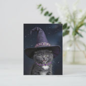 Schattigee Grey Kitten Kat met Hekserij Pet Hallow Feestdagenkaart (Staand voorkant)