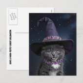 Schattigee Grey Kitten Kat met Hekserij Pet Hallow Feestdagenkaart (Voorkant / Achterkant)