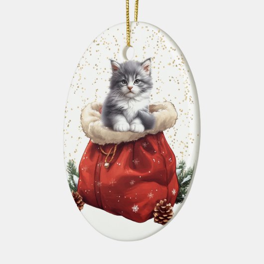 Schattigee Grey Kitten Kerstcadeau Tas Keramisch Ornament (Links)