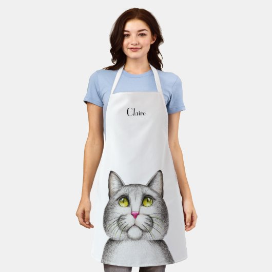 Schattigee Grey Kitty Cat gepersonaliseerd Schort (Gedragen)