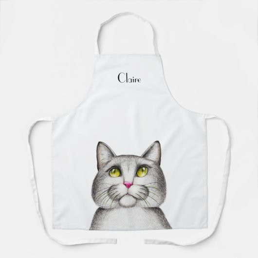 Schattigee Grey Kitty Cat gepersonaliseerd Schort (Voorkant)