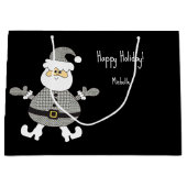 Schattigee Grey Plaid Santa Holiday Illustration Groot Cadeauzakje (Voorkant)