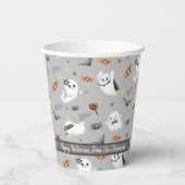 Schattigee Grey Spooky Ghost Halloween Pattern Papieren Bekers (Achterkant)