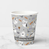 Schattigee Grey Spooky Ghost Halloween Pattern Papieren Bekers (Voorkant)