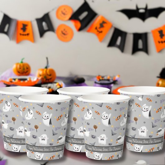 Schattigee Grey Spooky Ghost Halloween Pattern Papieren Bekers