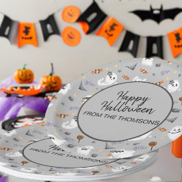 Schattigee Grey Spooky Ghost Halloween Pattern Papieren Bordje