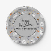 Schattigee Grey Spooky Ghost Halloween Pattern Papieren Bordje (Voorkant)