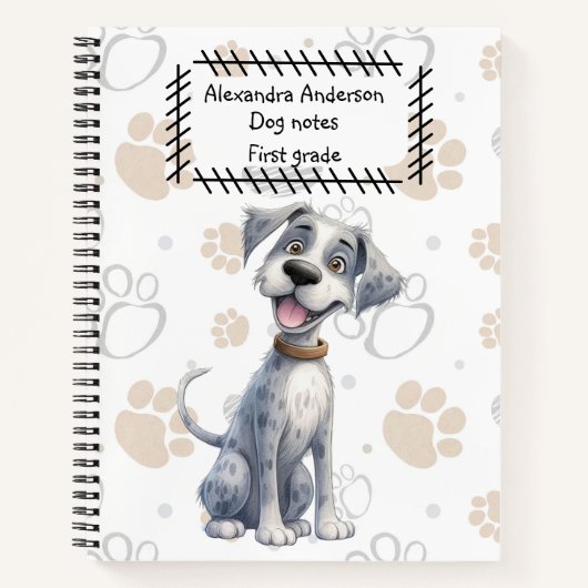 Schattigee Grey Storybook Puppy op Paws Pattern Notitieboek (Voorkant)