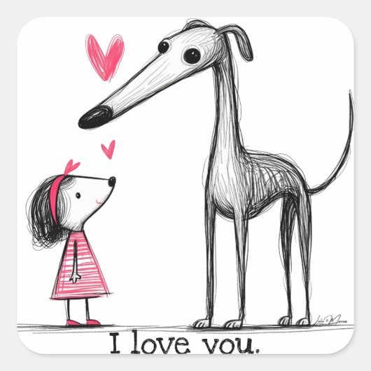 Schattigee Greyhound Hond en Vriend Vierkante Sticker (Voorkant)
