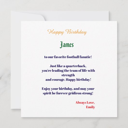 Schattigee Gridiron Waterverf Splash Verjaardag Kaart (Achterkant)