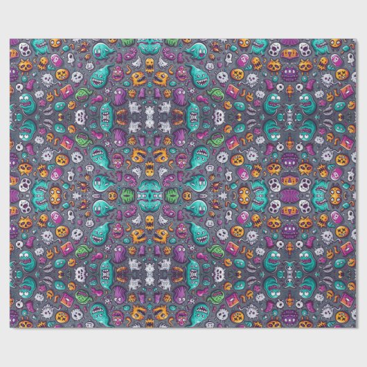 Schattigee griezelige kleine monsters Halloween Cadeaupapier (Vlak)