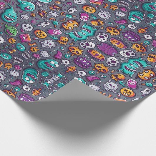 Schattigee griezelige kleine monsters Halloween Cadeaupapier (Hoek)