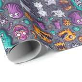 Schattigee griezelige kleine monsters Halloween Cadeaupapier (Rol Hoek)