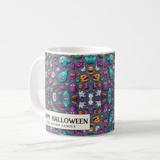 Schattigee griezelige kleine monsters Halloween Koffiemok (Voorkant links)