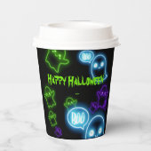 Schattigee griezelige Neon Boo Ghosts Happy Hallow Papieren Bekers (Achterkant)
