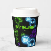 Schattigee griezelige Neon Boo Ghosts Happy Hallow Papieren Bekers (Voorkant)