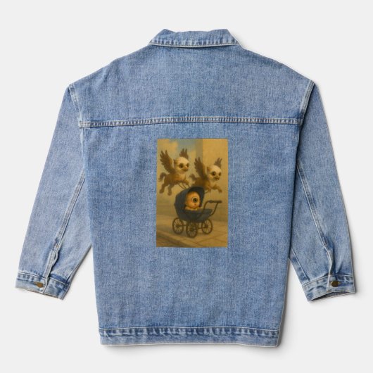Schattigee Griffins & Baby Cyclops Mythologie Fant Denim Jacket (Achterkant)