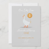 Schattigee Grijs en Geel Gekke Gans 1e Verjaardag Kaart (Voorkant)