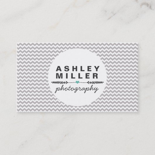Schattigee grijs-witte Chevron Aqua Heart Dividers Visitekaartje (Voorkant)
