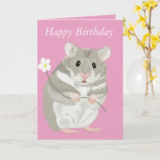 Schattigee grijs-witte hamster met kaart (Gele Bloem)