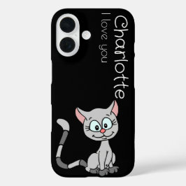 Schattigee Grijze cartoon Kattennaam iPhone 16 Hoesje