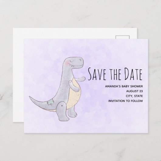 Schattigee Grijze Dinosaurus Speelgoed Waterverf S Uitnodiging Briefkaart (Voorkant / Achterkant)