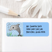 Schattigee Grijze Dolfijn in Blauw Water Etiket (Insitu)