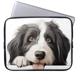 SCHATTIGEE GRIJZE EN WITTE BEBAARDE COLLIE DOG LAPTOP SLEEVE