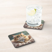 Schattigee Grijze Fluffy Tabby Cat met Diamond Col Bier Onderzetter (Rechterzijde)