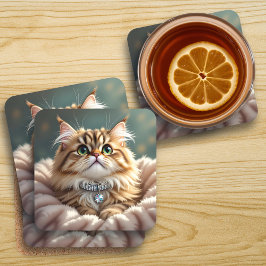 Schattigee Grijze Fluffy Tabby Cat met Diamond Col Bier Onderzetter