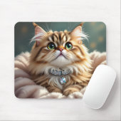 Schattigee Grijze Fluffy Tabby Cat met Diamond Col Muismat (Met muis)