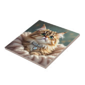 Schattigee Grijze Fluffy Tabby Cat met Diamond Col Tegeltje (Zijkant)
