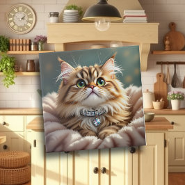 Schattigee Grijze Fluffy Tabby Cat met Diamond Col Tegeltje