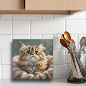 Schattigee Grijze Fluffy Tabby Cat met Diamond Col Tegeltje