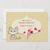 Schattigee Grijze Kat, IJs en bloemen Verjaardag Kaart (Voorkant)