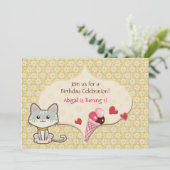 Schattigee Grijze Kat, IJs en bloemen Verjaardag Kaart (Staand voorkant)