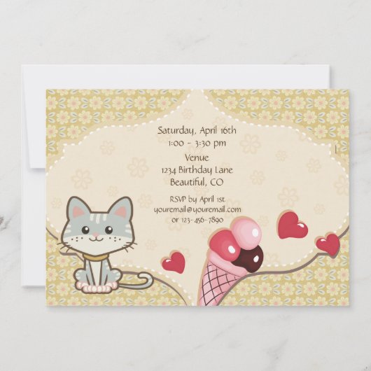 Schattigee Grijze Kat, IJs en bloemen Verjaardag Kaart (Achterkant)