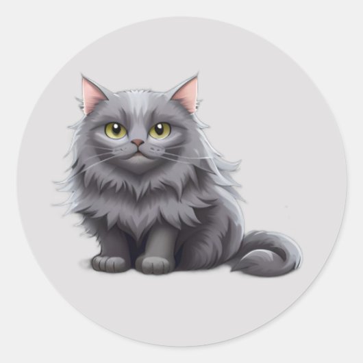 Schattigee grijze kat kawaii kittens, huisdieren e ronde sticker (Voorkant)