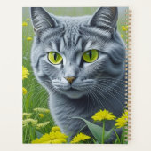 Schattigee Grijze Kat met Gele Gepersonaliseerde O Planner (Achterkant)