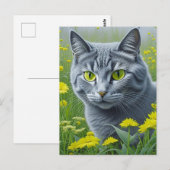 Schattigee Grijze Kat met Gele Ogen Ai Art Briefkaart (Voorkant / Achterkant)