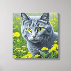 Schattigee Grijze Kat met Gele Ogen Ai Art Canvas Afdruk