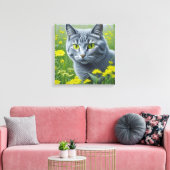 Schattigee Grijze Kat met Gele Ogen Ai Art Canvas Afdruk (Insitu (Woonkamer))