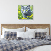 Schattigee Grijze Kat met Gele Ogen Ai Art Canvas Afdruk (Insitu (Slaapkamer))