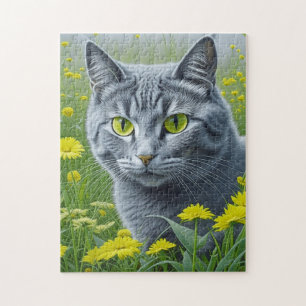 Schattigee Grijze Kat met Gele Ogen Ai Art Legpuzzel