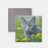 Schattigee Grijze Kat met Gele Ogen Ai Art Magneet (Voorkant / Achterkant)